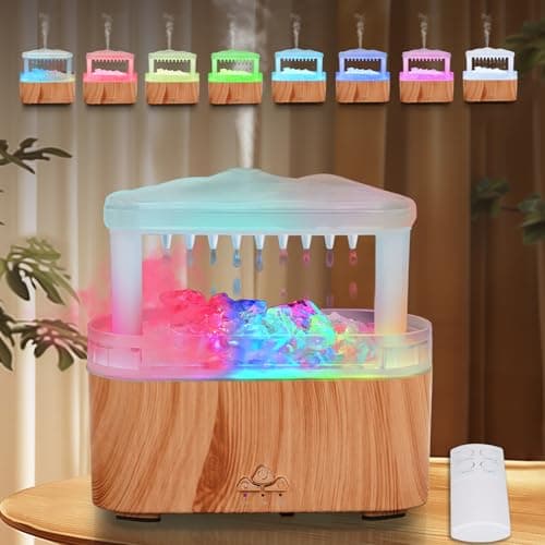 BOHOFAM Essential Oil Diffuser with Stone,Rain Cloud Humidifier, Simultaneously Water Drip and Air Mist,Aroma Diffusers has 8 Colorful and RBG Light Change for Home Bedroom
