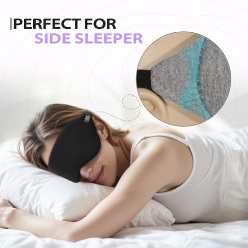 ZLZQER Cooling Cotton Eye Sleep Mask for Men & Women, Soft & Breathable, Pressure-Free Design for Side Sleepers, Adjustable Light Blocking Mask for Sleeping, Travel & Naps (Black) 5