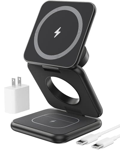 Foldable Magnetic Wireless Charger, KU XIU X40 Aluminum Alloy 3 in 1 Charging Station for Apple, Fast Charging Travel Charger for iPhone 17 16 15 14 13 12, 5W for Apple Watch & AirPods, Black
