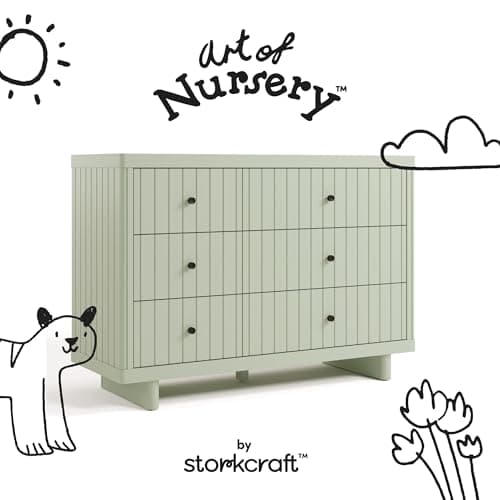 Storkcraft Kyoto 6 Drawer Dresser (Sage) - GREENGUARD Gold Certified, Nursery & Kids' Bedroom, Safety Interlocking Drawer System, & Easy Assembly with Pre-Installed Tracks 9