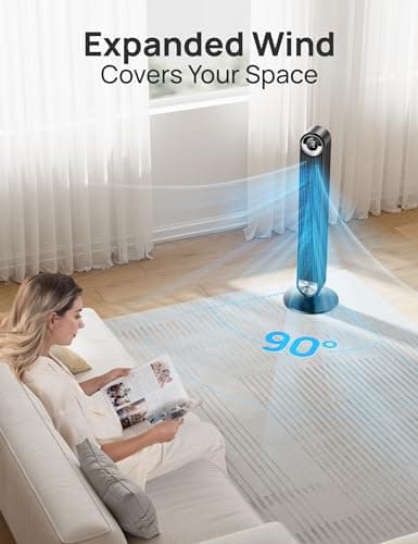 DREO Tower Fan for Bedroom, Upgraded DC 9 Speeds 25dB Ultra-Quiet Floor Fan, 90° Oscillating Fans with 28ft/s Velocity, 12H Timer, Standing Fan, Bladeless Fan Powerful for Home Office Room 5