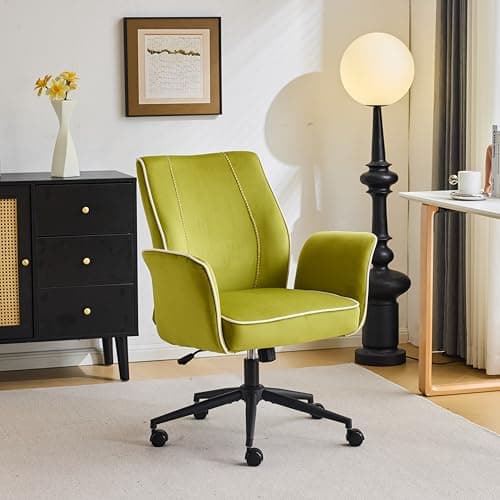 VINGLI Bloom Chair,Comfy Home Office Desk Chair with Wheels&Padded Armrests,Aesthetic Vanity Chair with Back,Height Adjustable Swivel Rolling for Makeup, Computer Task,Study,Bedroom,Velvet,Olive Green