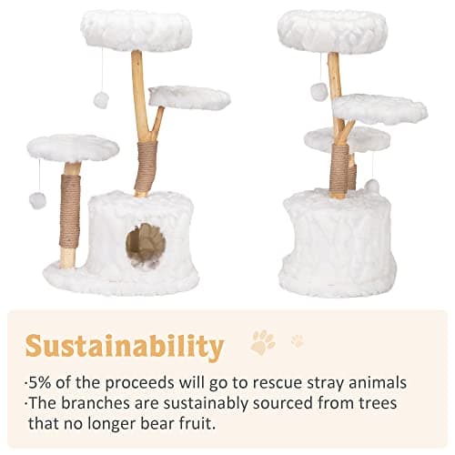 COZIVVOVV Cloud Cat Tree Aesthetic, Natural Wood Branch Cat Tree Tower with Large Condo, Soft Perches, Kitten Scratching Posts, Cat-Approved Modern Luxury Cat Tower, White 7