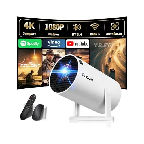 [Built-in Apps & 2025 Upgraded] Mini Projector Support 4K 1080P Auto Keystone 270° Rotatable with WiFi 6 and Bluetooth 5.4, Projector Portable Compatibile with HDMI/TV Stick/Memory Stick/Laptop-White