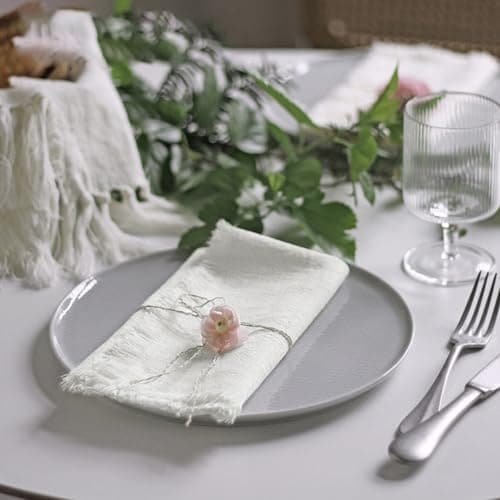 Ayuzawa Handmade Cloth Napkins 100% Cotton Napkins with Fringe，Delicate Handmade Cloth Napkins for Dinners, Parties, Weddings and More，18 x 18 Inch Set of 4 - White 5