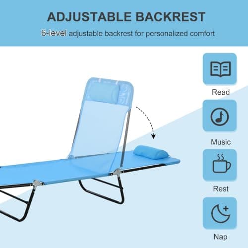 Anwick Folding Chaise Lounge Chair with Pillow, Sun Tanning Chair with 4-Position Reclining Back, Outdoor Lounge Chairs for Outside, Beach, Poolside, Yard, Patio (Blue) 5
