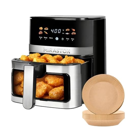 MIRASTON 5.8QT Digital Air Fryer with Viewable Window, Adjust Temp & Timer, Air Frying, Reheat, Easy for Frozen Food, Snacks, Dinner, Large Square Basket than Round, Portable for Family & Apartment