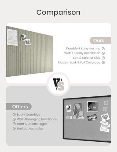 Bumusty Large Cork Board Alternative-48 x 36" Felt Bulletin Board Tiles, with 30 Pushpins, 70 Adhesive Tabs, 12-Pack Slat Wall Paneling, Cork Boards for Office Push Pin Board Felt Board-Sage 8