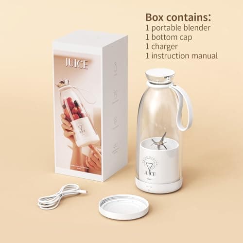 Buzveuya Portable Blender, Personal Smoothie Maker with 6 Blades, Rechargeable Mini Juicer Cup, 17 oz with Travel Lid for Outdoors, Camping, Office, Kitchen (White) 9