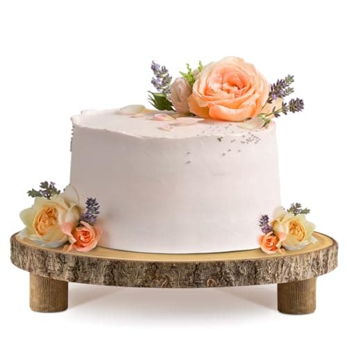 Rustic Wood Cake Stand - 11-13 Inch Elegant Wood Slice with Legs for Weddings, Birthdays & Special Events（Log Color）