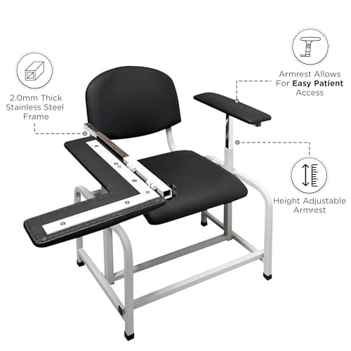 Adjustable Phlebotomy Blood Draw Chair with Armrest – Comfortable, Durable, and Ergonomic Chair for Medical Labs, Clinics, and Hospitals, Easy-to-Clean 5