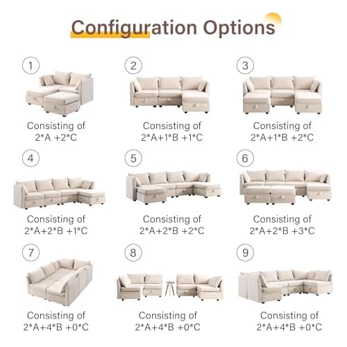 BOSMILLER Modular Sectional Sofa with Storage Seats U Shaped Sectional Couch with High Supportive Soft Sponges Sleeper Sectional Sofa Bed Set for Living Room 7