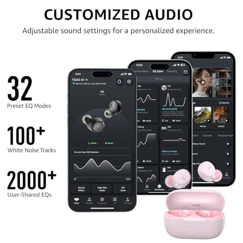 TOZO A1 Wireless Earbuds Bluetooth 5.3 Light Weight in Ear IPX5 Waterproof Headphones 2 Mic for AI Calls, Immersive Premium Sound Bass Headset with Charging Case, 32 Presets EQ Customization via App 8