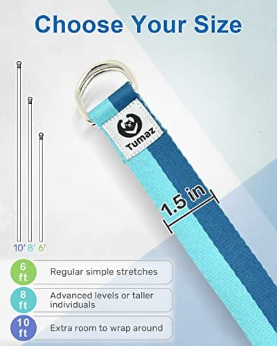 Tumaz Yoga Strap/Stretch Bands [15+ Colors, 6/8/10 Feet Options] with Extra Safe Adjustable D-Ring Buckle, Durable and Comfy Delicate Texture - Best for Daily Stretching, Physical Therapy, Fitness 5