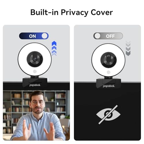 papalook 2K Webcam with Light and Privacy Cover, PA552 Full HD Streaming Web Camera with Dual Microphones, Plug and Play USB Computer Webcam for PC Laptop Desktop, Mac Zoom Skype Teams 5