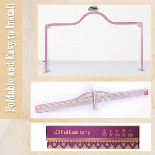KEDAO Nail Light for Desk Half Moon Light for Nail Desk 34Inch Foldable LED Table Lamp Manicure for Table Adjustable Dimmable Half Moon Lamp for Lash Beauty Tattoos Crafts Pink 8