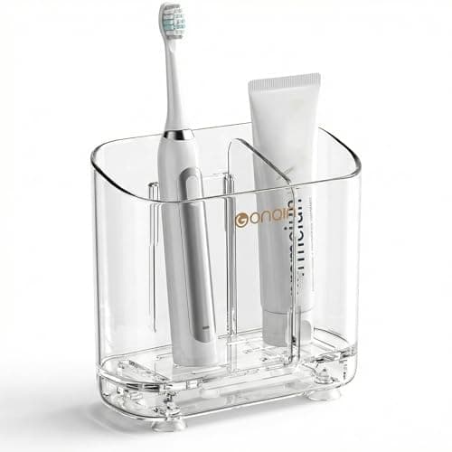 Acrylic Electric Toothbrush Holder with Detachable Base, 2 Slots Wall-Mounted Bathroom Storage Caddy, Clear Makeup Brush Organizer with Removable Divider for Toothpaste, Razors, Kitchen & Office Desk