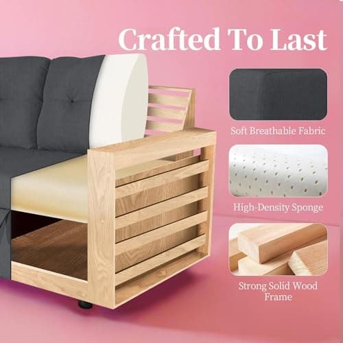 yoyomax L Shaped Sofa-80'' Sectional Couch Sofa w/Tufted Seat Cushion Convertible Sofa, Mid Century Modern Linen Fabric Couches for Living Room Apartment Small Space, Beige 6