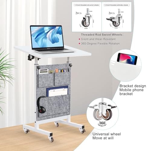 KOUPA Adjustable Height Standing Desk, Writable Tempered Glass Desktop with Eraser, 360° Flip, Wheels and Bag– Ideal for Small Spaces and Home Offices, 24 in, White(Adjustable Height: 32-47 in) 5