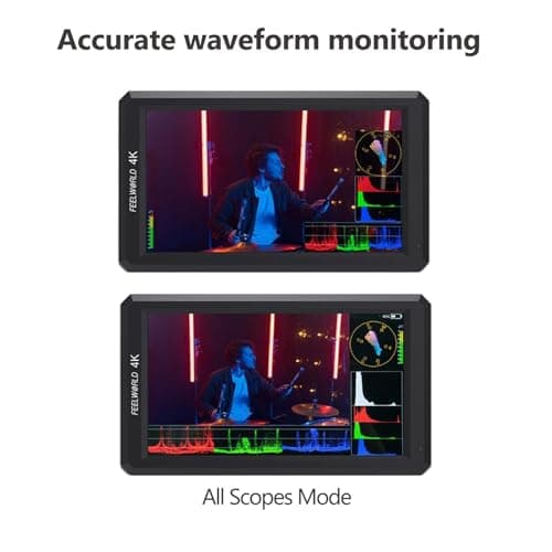 FEELWORLD F6 Camera Field Monitor Bundle - 6 Inch 4K HDMI On Camera Monitor with Waveform, 3D LUT Load (Includes Battery, Micro & Mini HDMI Cords, Carry Case) 5
