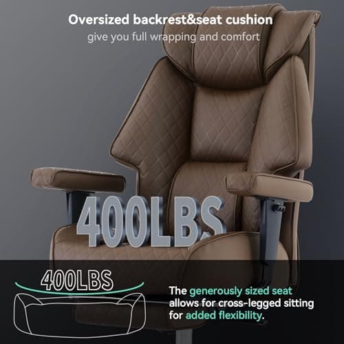 EXCEBET Big and Tall Office Chair with Footrest, PU Leather High Back Executive Office Chair 400lbs, Ergonomic Computer Chairs Lumbar Support for Heavy People (Brown) 3