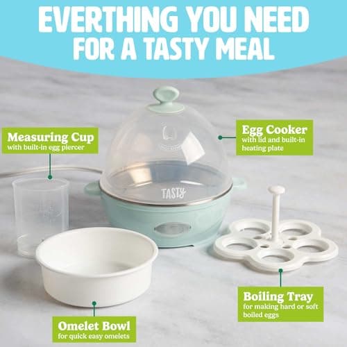 Tasty Mini Rapid Egg Cooker, 5-Egg Capacity for Perfect Hard Boiled Eggs or Omelets, Auto Shut Off, Aqua 5