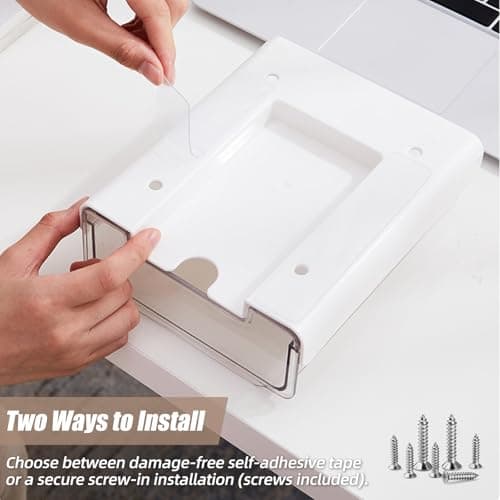 2 Pack Under Desk Storage Drawers Slide Out-Drill-On or Self-Adhesive,Large&Medium Drawer Under Desk Organizer Under Table Drawer for Home Office School Organization and Storage 5