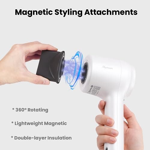 SKANWEN Professional Ionic Hair Dryer, High-Speed Blow Dryer with 110,000 RPM Brushless Motor for Fast Drying | Lightweight, Low Noise, Thermo-Controlled Hairdryer for Women, Home/Travel, Pearl White 6