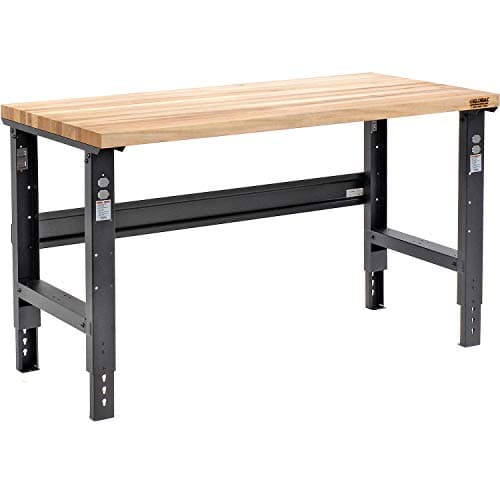 Global Industrial Adjustable Height Workbench C-Channel Leg, 60" W x 30" D, 1-1/2" Birch Top with Square Edge, 2000 Lbs. Capacity, Black Frame, Industrial Workbench