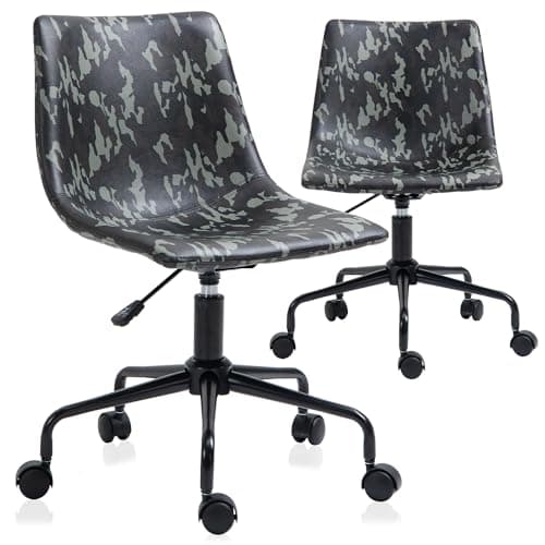 ISL Furnishings Armless Office Desk Chair in Camo Vinyl Print (Black)– Ergonomic Midback Task Chair with Wheels, No Armrest, Swivel Rolling, Adjustable Height