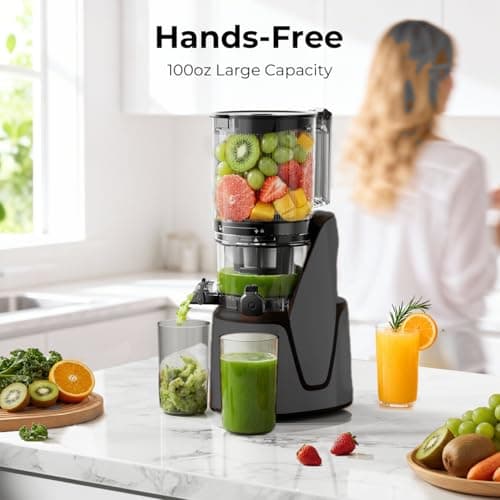 EanOruus Juicer Machines, 3-in-1 Cold Press Juicer with 6.5" Extra Large Chute, 100oz Large Capacity, AC Motor, Makes Juice, Nut Milk & Sorbet, brown 5