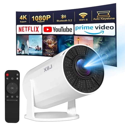 XBJ Portable Projector with Wifi and Bluetooth, Upgraded Mini Projector, 1080P Diamond Movie Projector, Support 4K, Auto Keystone, Smart Proyector Portátil for Bedroom, Indoor, Outdoor Use, White