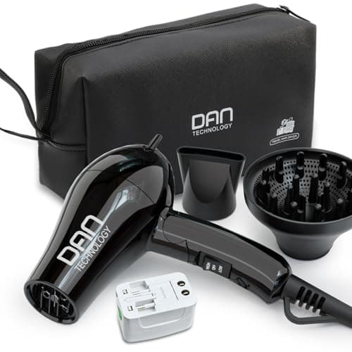 DAN Technology Auto Dual Voltage Hair Dryer,Hair Blow Dryer,Folding hairdryer for Travel,Small Blower with Multi-Function Plug Adapter,Compact Hair Dryer with Diffuser & Concentrator