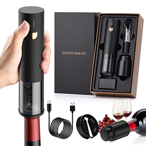Wine Gifts-Electric Wine Opener-Automatic Wine Opener Rechargeable-Cordless Electric Corkscrew-Wine Bottle Opener with Foil Cutter, 2 in 1 Aerator Pourer, Vacuum Stopper, Gift Box