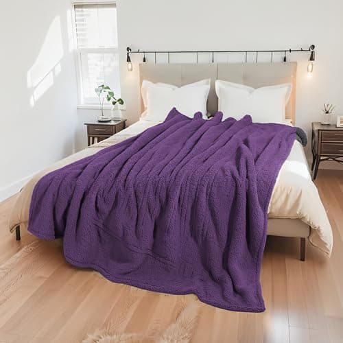 Eydna Electric Heated Blanket Full Size 72"×84" with 9 Heating Levels & 1-10Hs Auto Off，Double Sided Plush Sherpa, Energy Efficient, Machine Washable, for Couch & Bed, Dark Purple 8