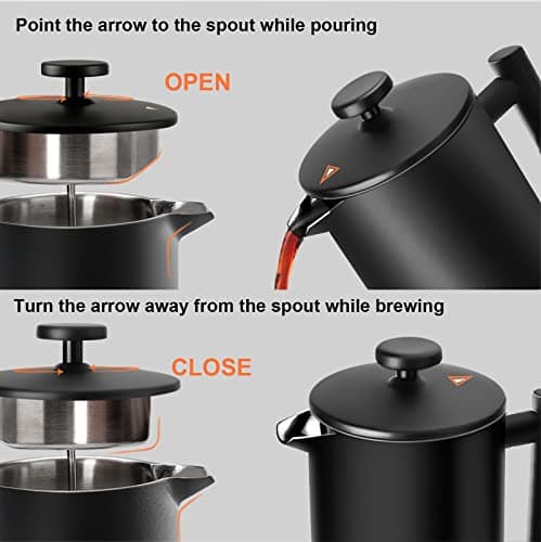 Secura French Press Coffee Maker, 304 Grade Stainless Steel Insulated Coffee Press with 2 Extra Screens, 34oz (1 Litre), Black 6