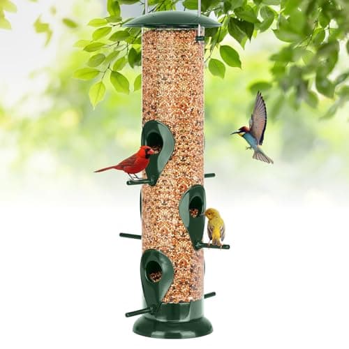 FEED GARDEN Metal Bird Feeder - 6 Port Tube Feeder for Outdoors, Heavy Duty Squirrel Proof with Metal Lid, Easy Fill & Clean, Weather Resistant, 13 Inch