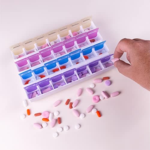 Apex 7-Day Mediplanner Pill Organizer, Weekly Pill Organizer, 4 Times A Day Color-Coded, Easy-Open, See-Through Lids, Organize Medication Or Vitamins by AM, PM, Evening and Bedtime 8