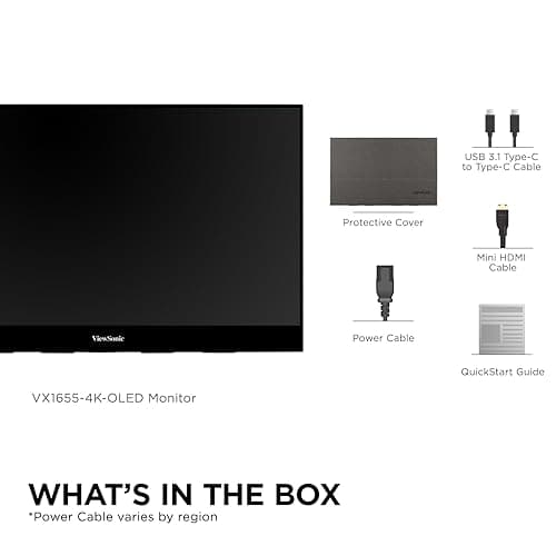 ViewSonic VX1655-4K-OLED 15.6 Inch 4K UHD Portable OLED Monitor with 2 Way Powered 60W USB C, Mini HDMI, Dual Speakers, and Built-in Stand with Magnetic Cover 6