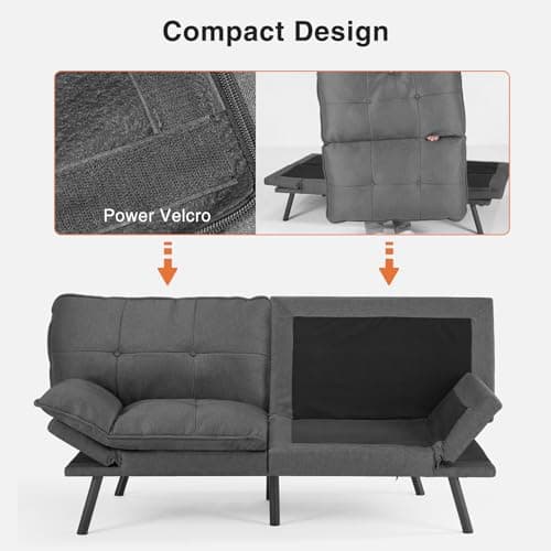 Sweetcrispy Sofa Couch - Futon Sofa Bed, Full Size Futon, Sofa Sleeper, Modern Convertible Lazy Futon for Living Room, Small Space, Apartment Office, Grey, 6022GY 7