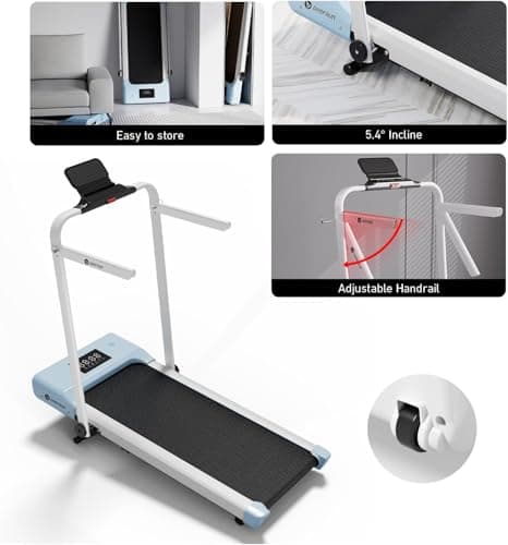 DeerRun Foldable Walking Pad Treadmill for Home & Office, Under Desk Walking Pad Treadmill with 9% Manual Incline and Handlebar, 0.6–7.5 MPH, 300 lb Capacity, App & Remote Control 6