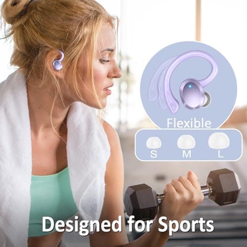 Wireless Earbuds Bluetooth Headphone Sport, Bluetooth 5.3 Earbud 3D HiFi Stereo Over Ear Buds, 48Hrs Earhooks Earphone with Noise Cancelling Mic, IP7 Waterproof Headset for Workout/Running/Gym, Purple 6