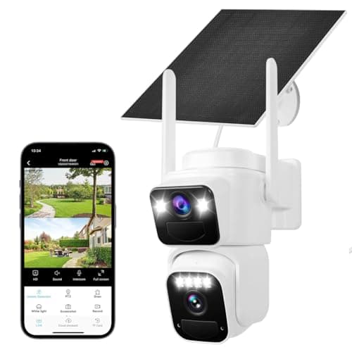 COOHILIGH Dual Lens Dual Screen 2K Solar Security Camera Wireless Outdoor 360° View Battery Powered Camera with Spotlight Color Night Vision, PIR Sensor WiFi Home Security System