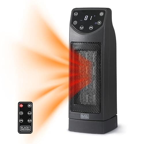 BLACK+DECKER Oscillating Ceramic Desktop Heater with Remote with Adjustable Thermostat, Black