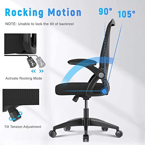 naspaluro Ergonomic Office Chair, Mid Back Desk Chairs with Adjustable Height, Swivel Chair with Flip-Up Arms and Lumbar Support, Breathable Mesh Computer Chair for Home/Study/Working, Dark Black 10