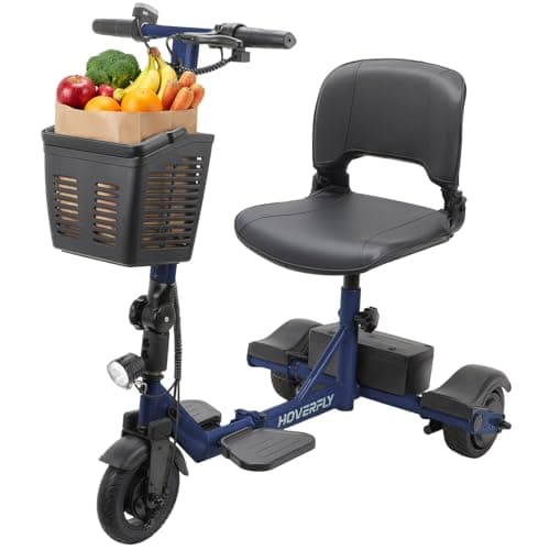 Hoverfly T3 Folding Powered Mobility Scooter for Seniors, Portable 3-Wheel E-Scooter with Seat, 13-Mile Range Safe LiFePO4 Battery, 264 lbs Load&Solid 8" Tires, Fits in Car Trunks for Daily Rides Blue