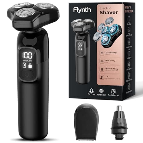 Electric Razor for Men Flynth 3-in-1 Cordless Shaver 3-Blade Rotary Shavers Wet/Dry for Beard Nose & Face, IPX7 Waterproof Fast Charge Travel Trimmer Grooming Set