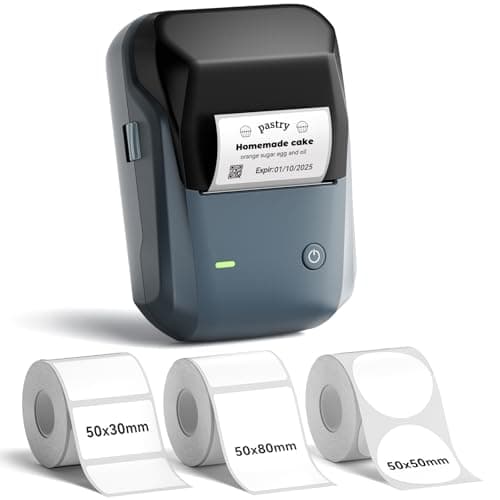 NIIMBOT B1 Label Maker Machine with 3 Tapes, 50x30mm/50x80mm/ 50x50mm Round Labels, Bluetooth Thermal Label Printer for Small Business,Office,Home,School (Blue, 1 Printer+3 Roll Label)