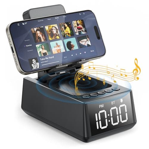 Presents for Men/Women, Cell Phone Stand with Wireless Bluetooth Speaker, 12H Time Display Unique Presents for Him, Husband, Boyfriend, Dad, Her, Wife, Mom, Cool Multi Functional Gadget (Crow Black)
