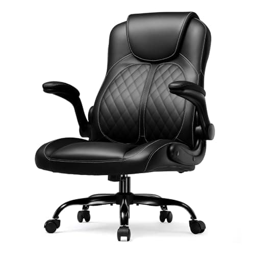 GTPLAYER Office Computer Gaming Chair Ergonomic Desk Chair for Adults with Lumbar Support Flip-Up Arms Adjustable Height Swivel Wheels PU Leather Executive Design for Short People Use, Black